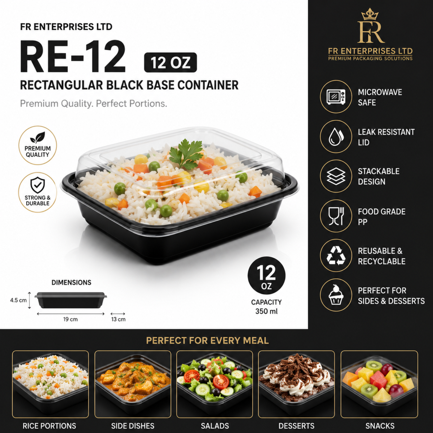 Heavy Duty Rectangular Black Base Container with Lids