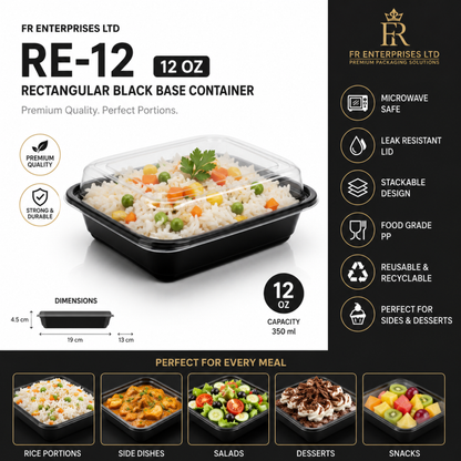 Heavy Duty Rectangular Black Base Container with Lids