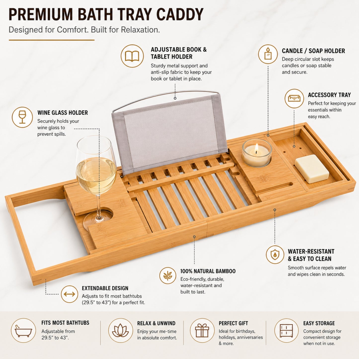 Premium Quality Wooden Bath Caddy