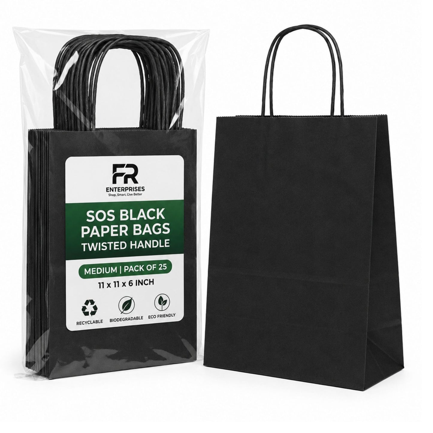 Eco-Friendly Black SOS Paper Bag Medium | Sustainable High-Strength Bags