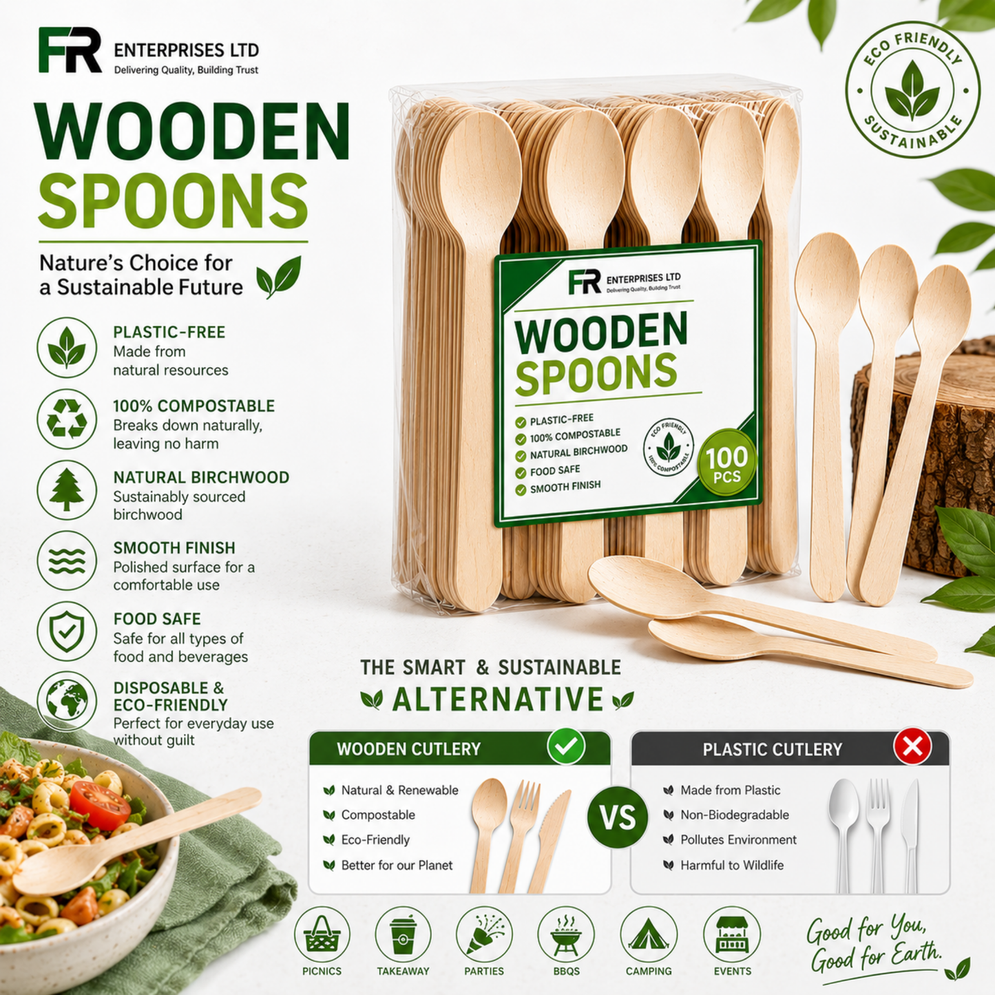 Premium Wooden Spoons | Heavy-Duty Disposable Cutlery