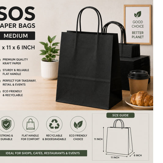 Eco-Friendly Black SOS Paper Bag Medium | Sustainable High-Strength Bags