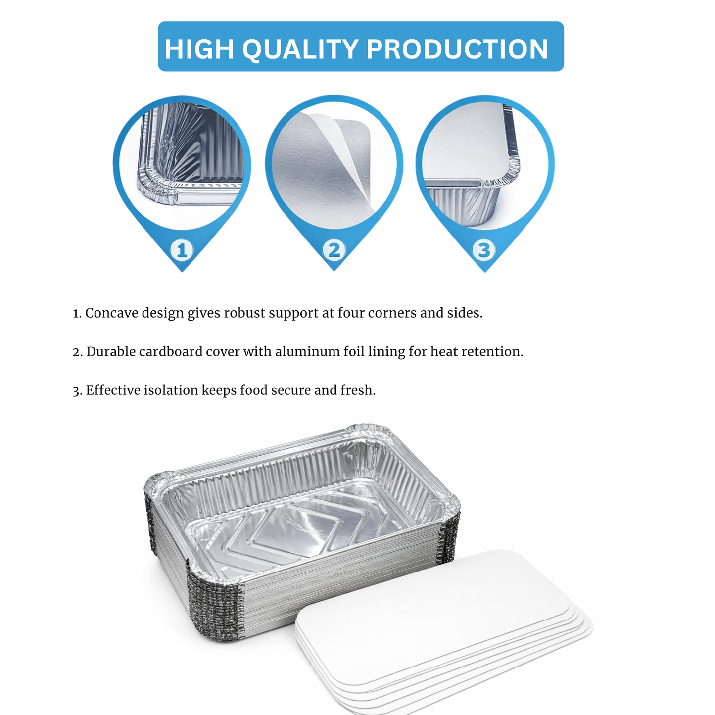 Heavy-Duty Aluminum Foil Containers with Lids 9x7