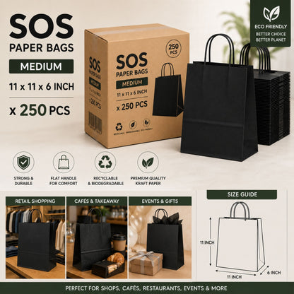 Eco-Friendly Black SOS Paper Bag Medium | Sustainable High-Strength Bags