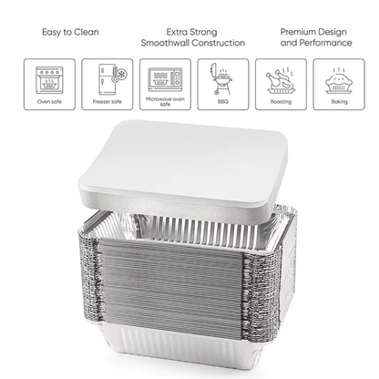 Heavy-Duty Aluminum Foil Containers with Lids 9x7