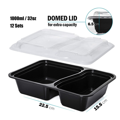 RE-32 2 Compartment Rectangular Black Base Container 32oz