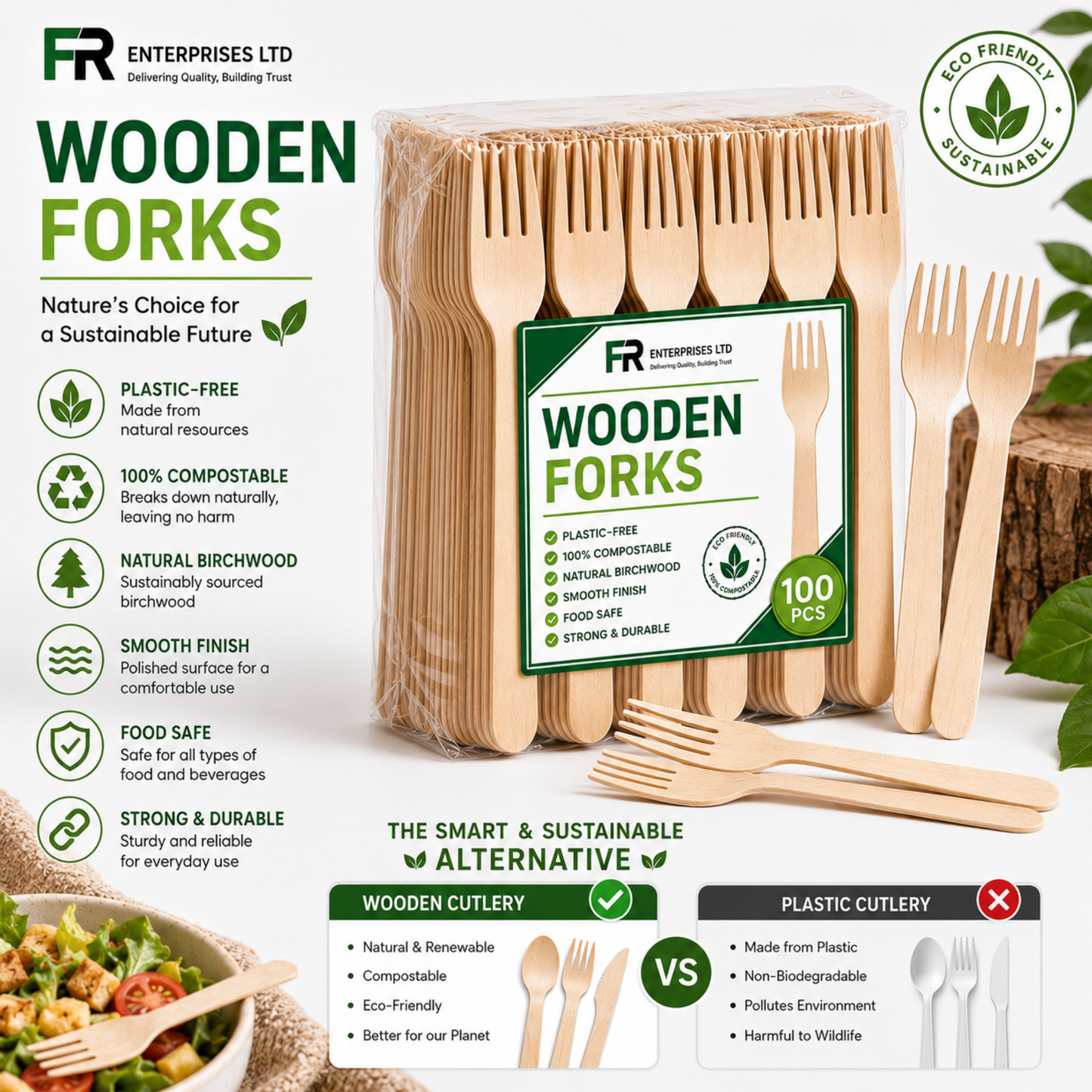 Premium Wooden Forks | Heavy-Duty Disposable Cutlery
