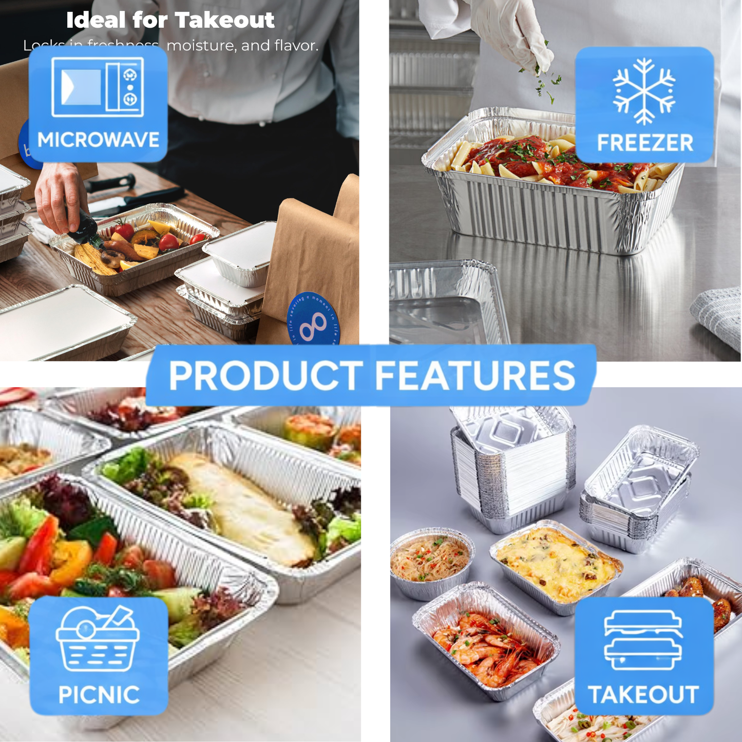 Heavy-Duty Aluminum Foil Containers with Lids 9x7