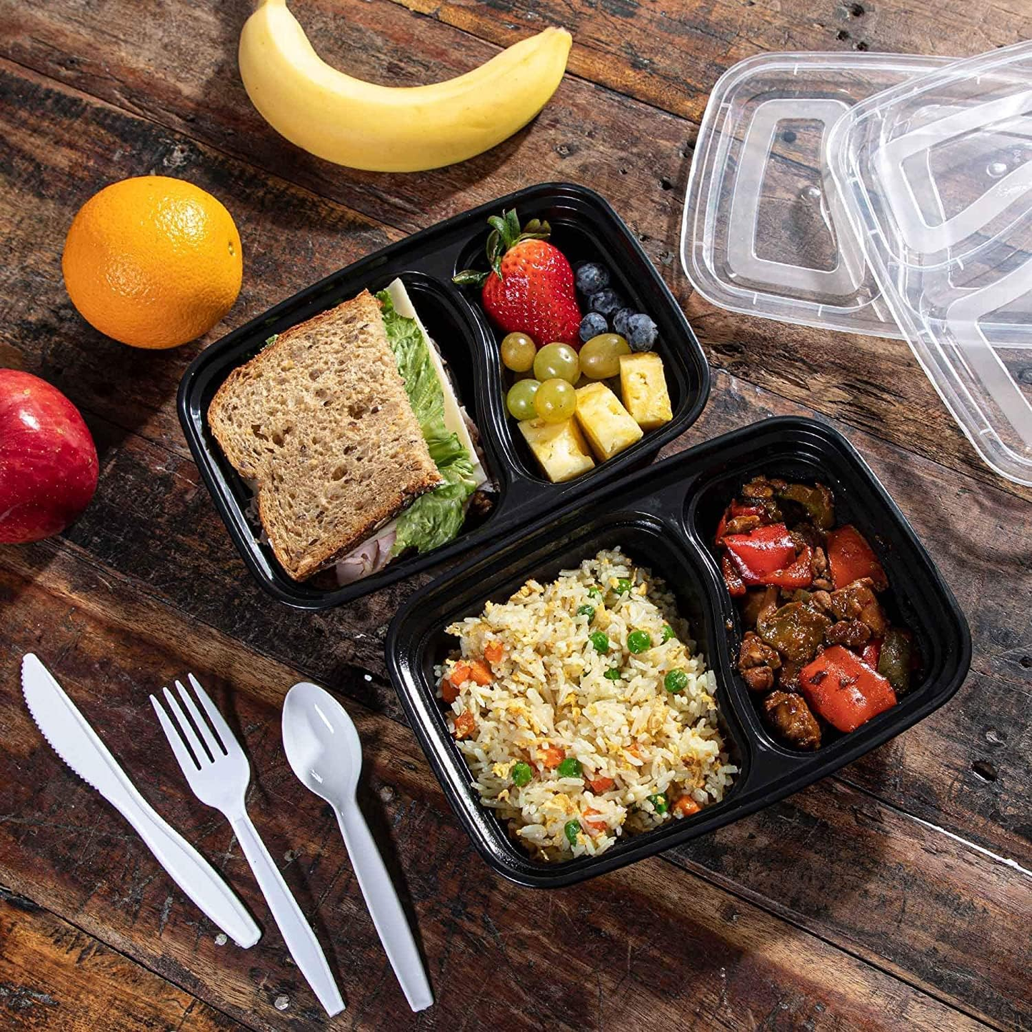 RE-32 2 Compartment Rectangular Black Base Container 32oz