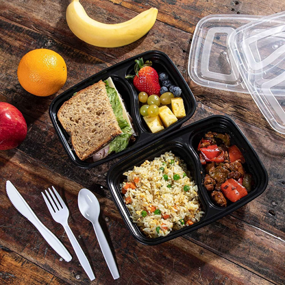 RE-32 2 Compartment Rectangular Black Base Container 32oz