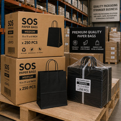 Eco-Friendly Black SOS Paper Bag Medium | Sustainable High-Strength Bags