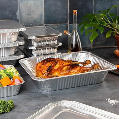 Heavy-Duty Aluminum Foil Containers with Lids 9x7