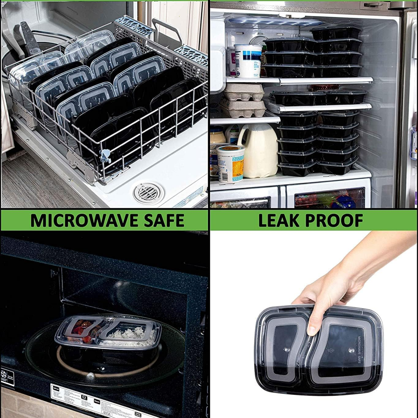 RE-32 2 Compartment Rectangular Black Base Container 32oz