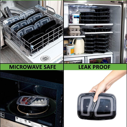 RE-32 2 Compartment Rectangular Black Base Container 32oz