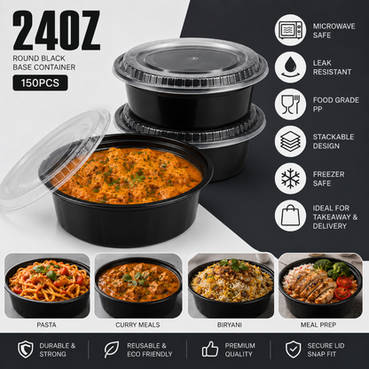 Heavy Duty Round Black Base Container with Lids