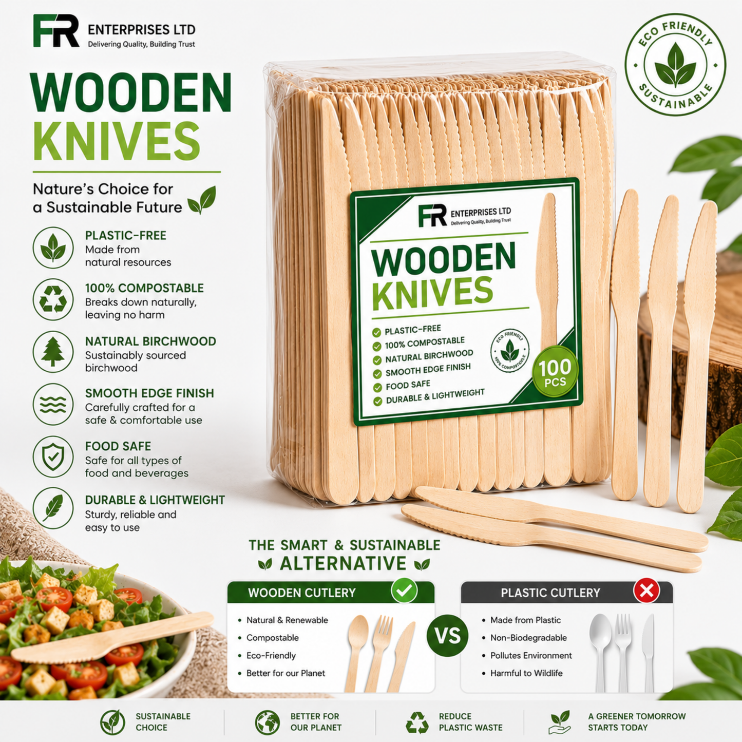 Premium Wooden Knife | Heavy-Duty Disposable Cutlery