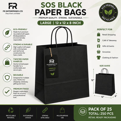 Eco-Friendly Black SOS Paper Bag Large | Sustainable High-Strength Bags