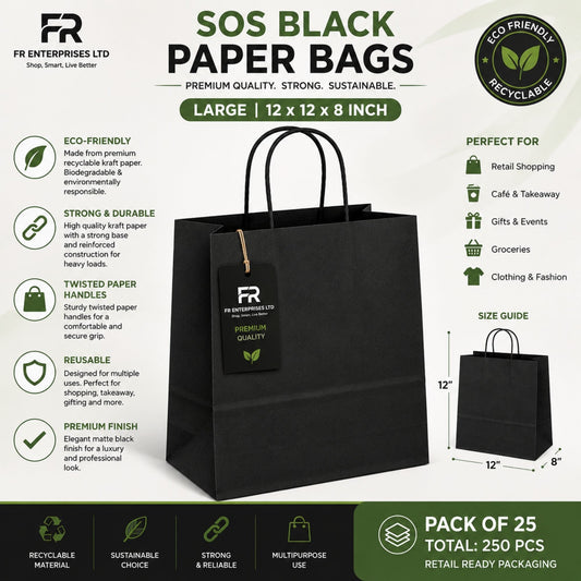 Eco-Friendly Black SOS Paper Bag Large | Sustainable High-Strength Bags