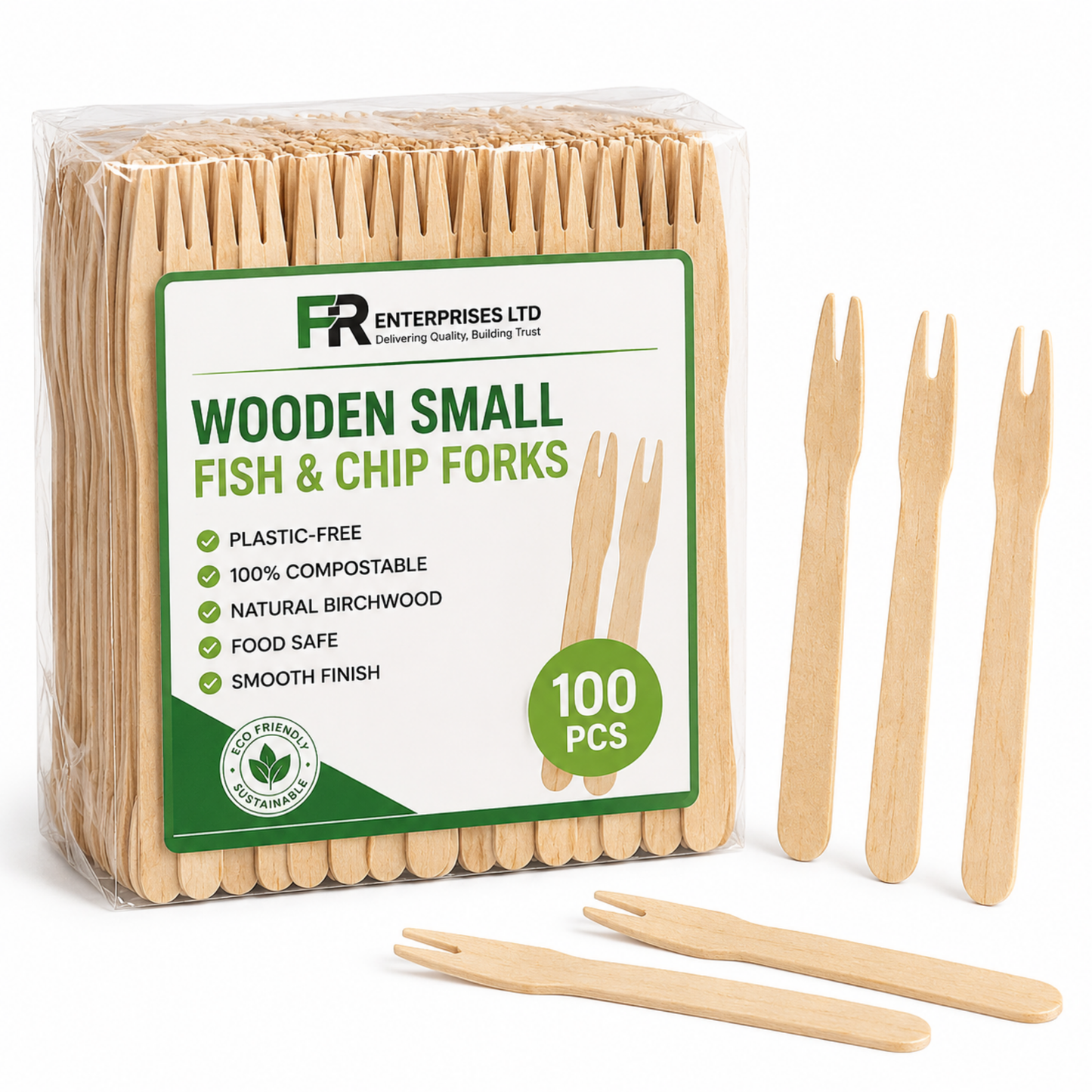 Premium Fish & Chip Wooden Fork | Heavy-Duty Disposable Cutlery