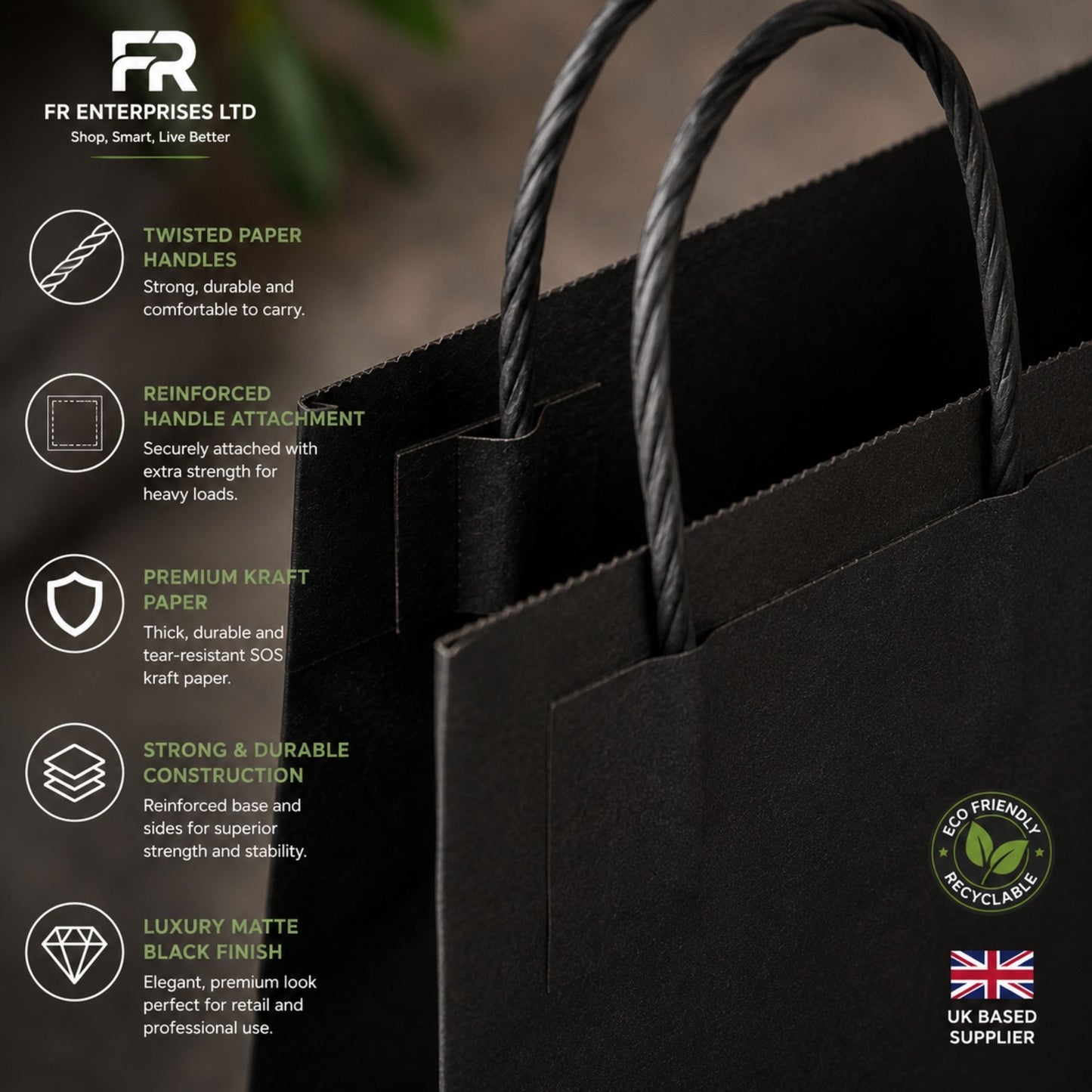 Eco-Friendly Black SOS Paper Bag Large | Sustainable High-Strength Bags