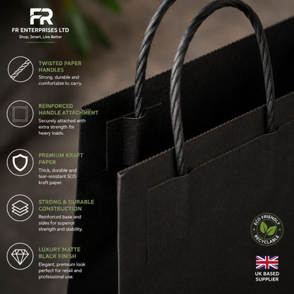 Eco-Friendly Black SOS Paper Bag Large | Sustainable High-Strength Bags