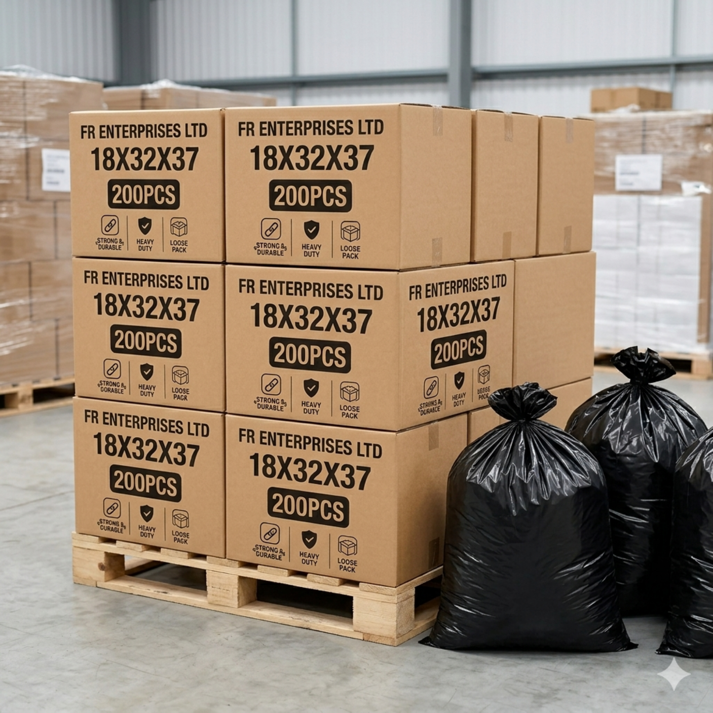 Ultra-Strong Heavy Duty Black Sack Loose Pack- 18X32X37