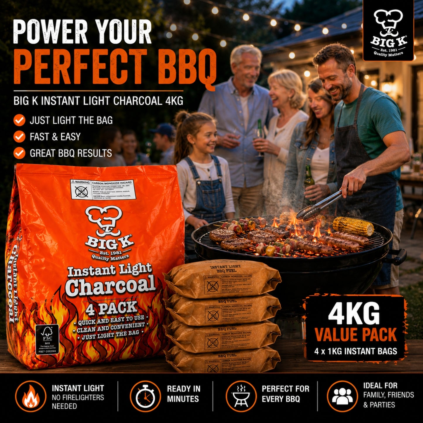 Instant Light Lumpwood Charcoal: FSC® Certified Single to 4KG
