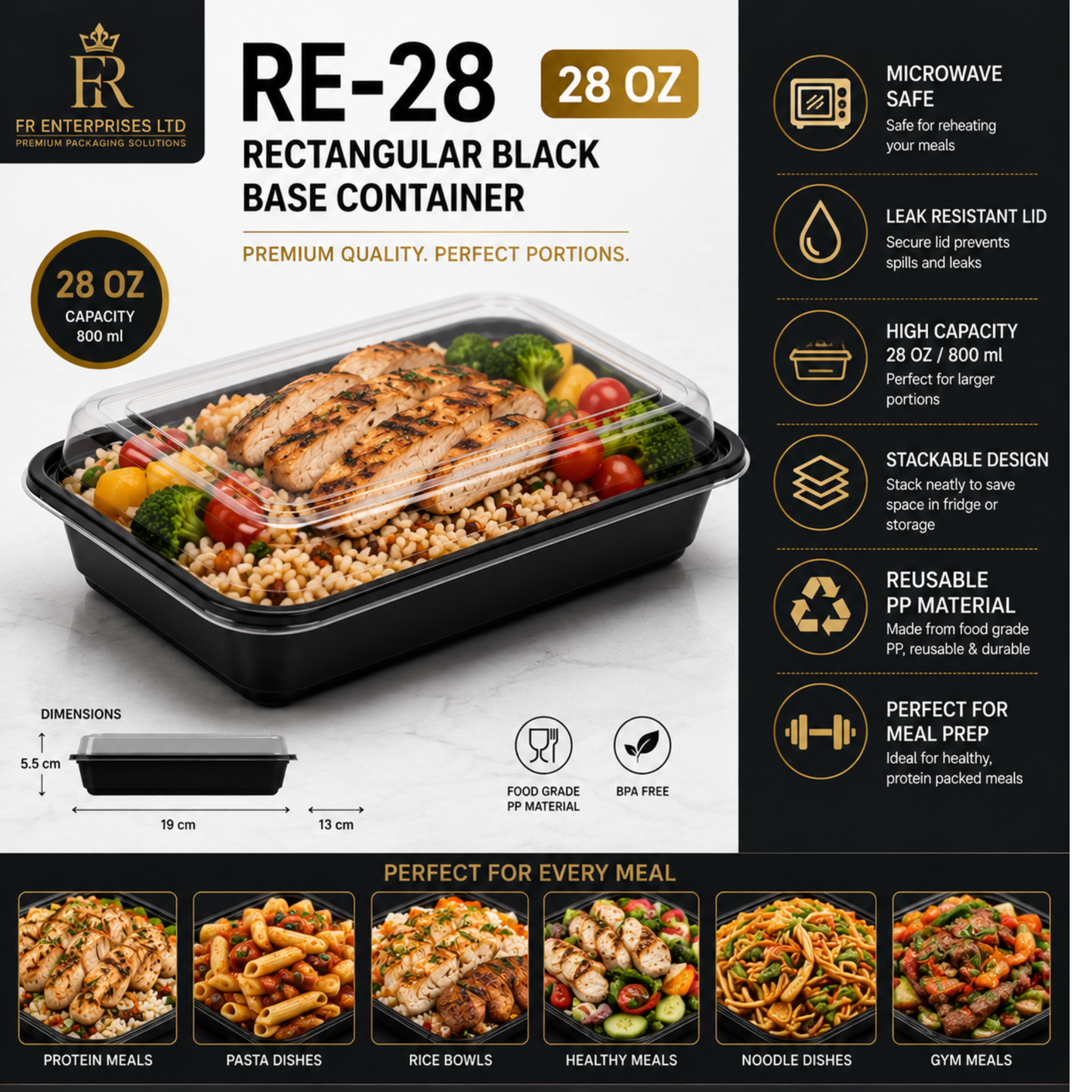 Heavy Duty Rectangular Black Base Container with Lids