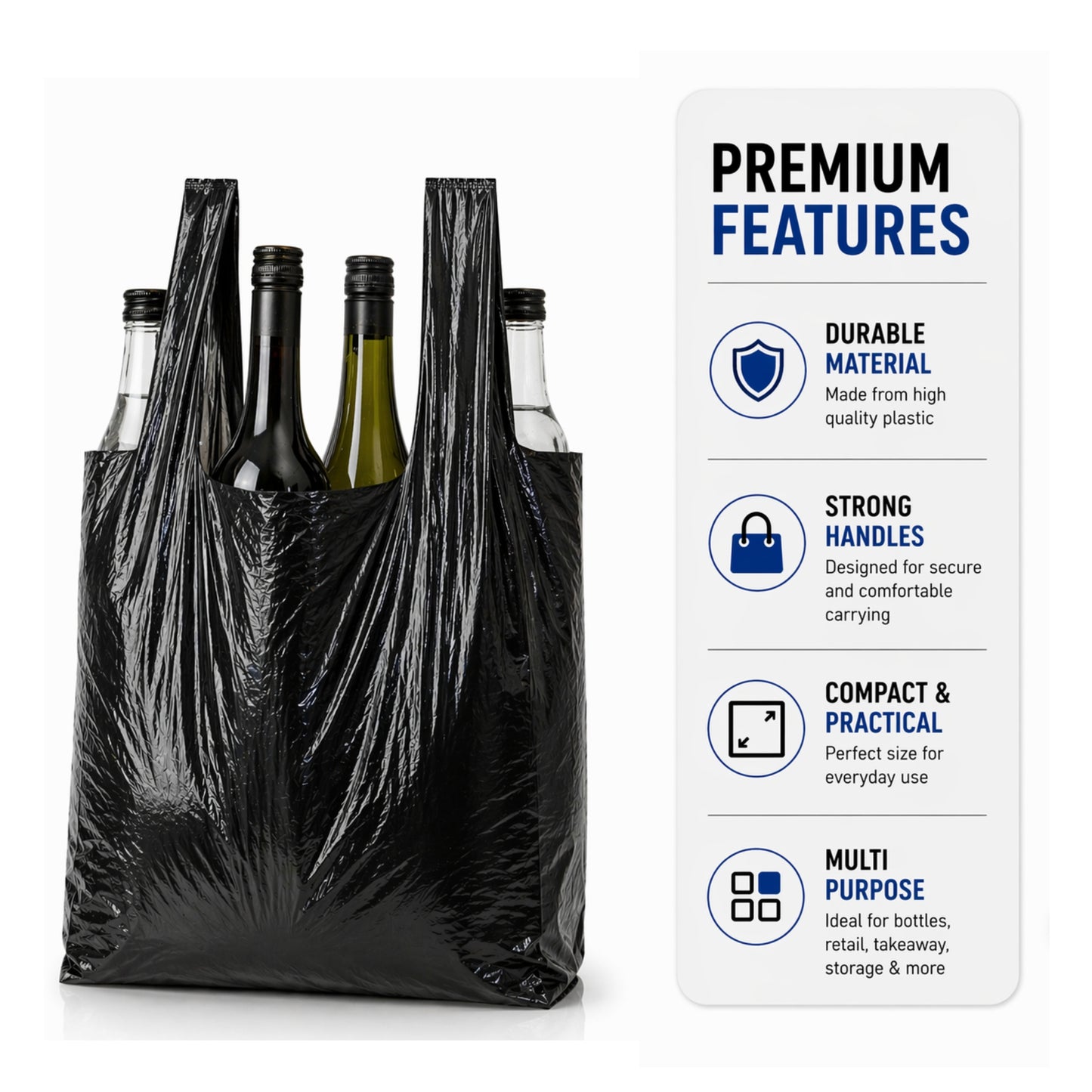 Small Heavy Duty Poly Carrier Bottle Bag-  8x13x18"