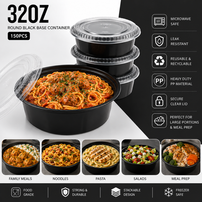 Heavy Duty Round Black Base Container with Lids
