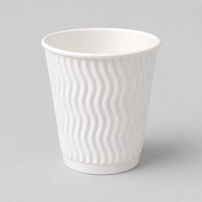 7oz White Ripple Coffee Cups - Single Wall