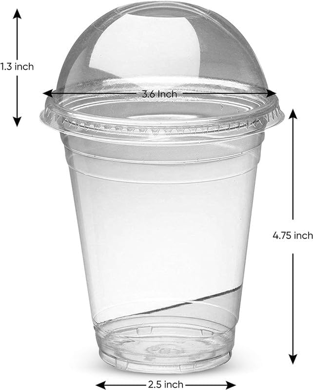 Smoothie Plastic Cup with Clear Plastic Dome Lid for Smoothie, Milkshake, Juice, Soda, Cocktail, Perfect for Parties, Weddings, Birthdays, BBQ, Restaurants