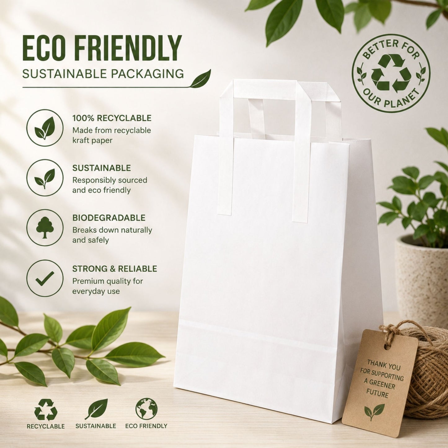 Eco-Friendly White SOS Paper Bag Medium | Sustainable High-Strength Bags