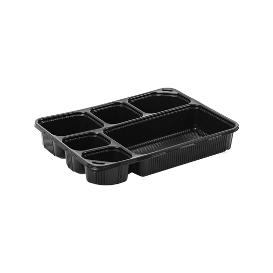 6 Compartment Rectangular Black Base Container
