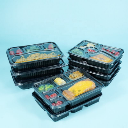 6 Compartment Rectangular Black Base Container