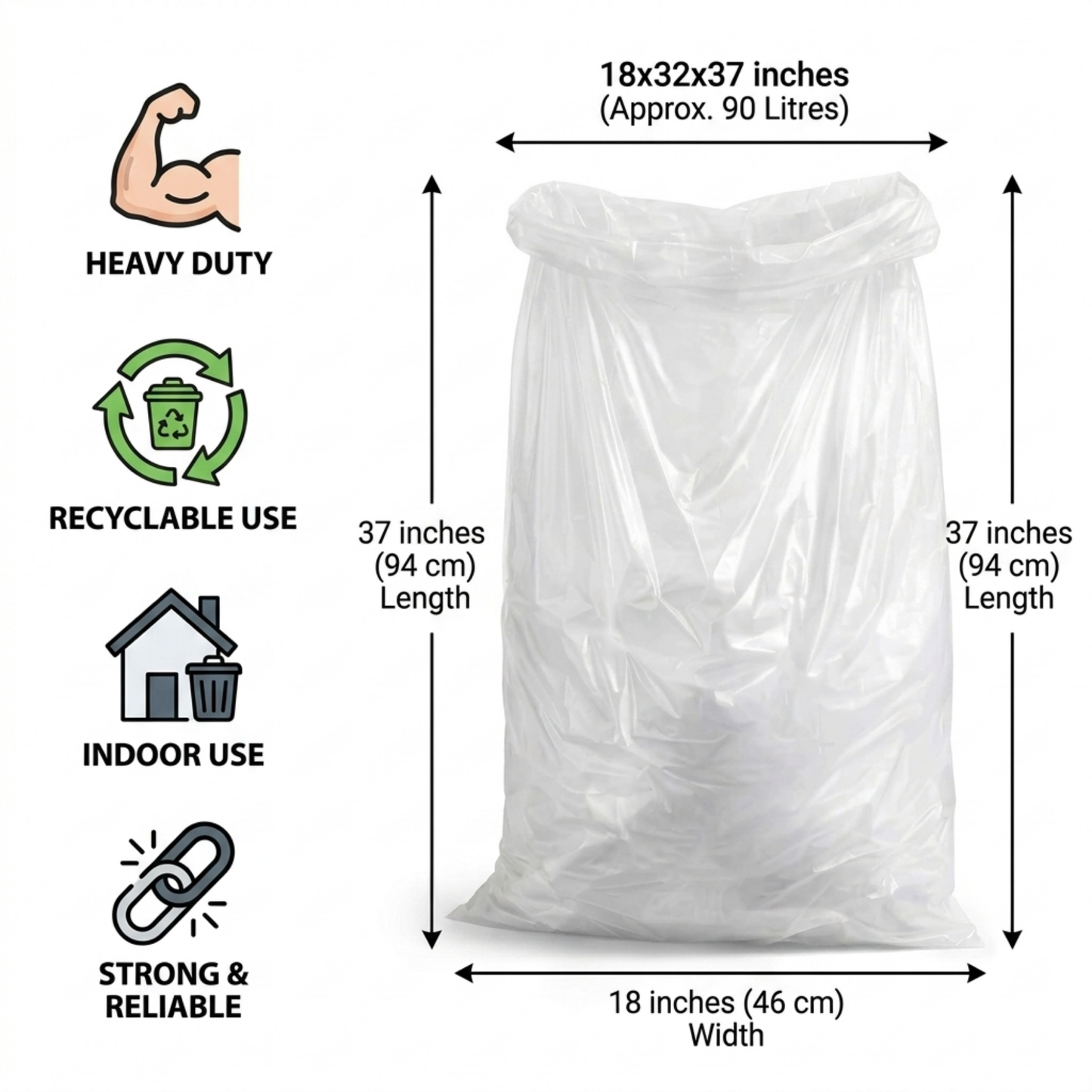 Ultra-Strong Heavy Duty Clear Sack Loose Pack- 22x34x47