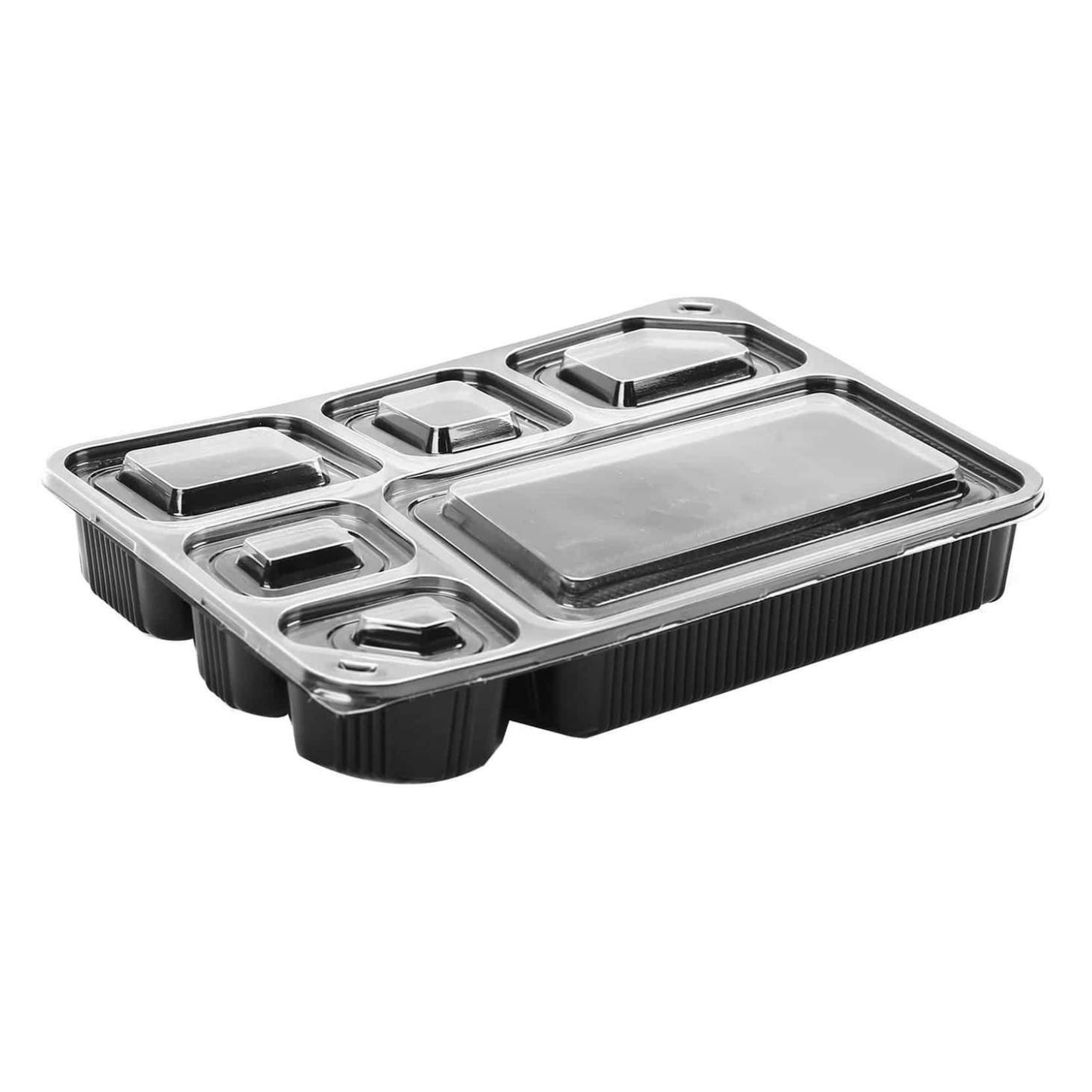 6 Compartment Rectangular Black Base Container