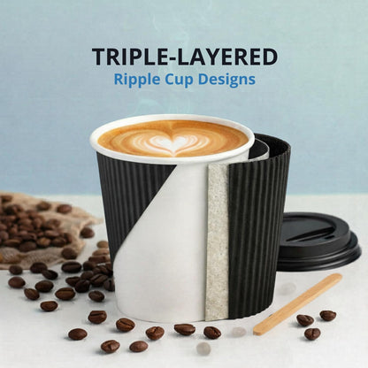 Insulated 12oz Black Ripple Cup | Triple-Wall Ripple Texture | Spill-Proof Lids