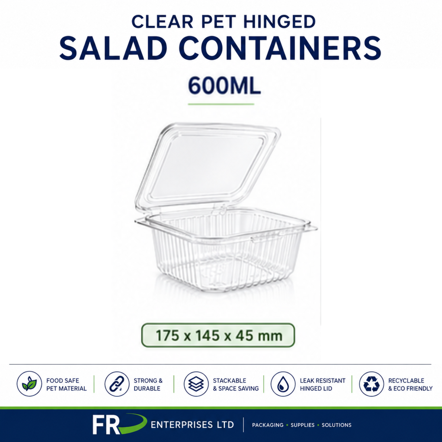 Clear Pet Hinged Plastic Salad Container