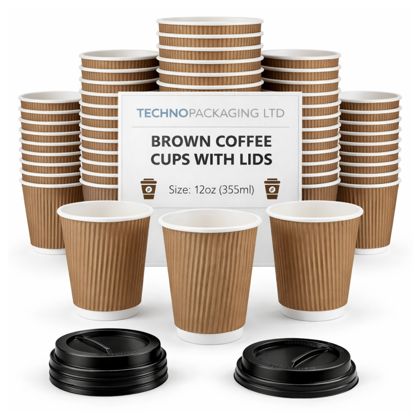 Insulated 12oz Brown Cup | Triple-Wall Ripple Texture | Spill-Proof Lids