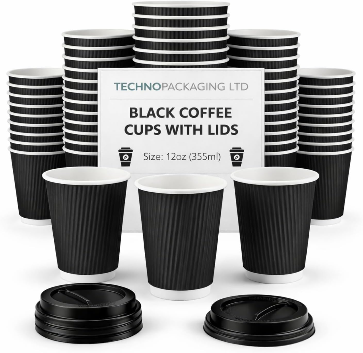 Insulated 4oz Black Ripple Cup  | Triple-Wall Ripple Texture | Spill-Proof Lids