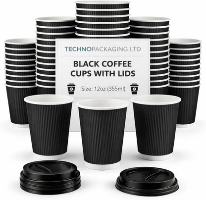 Insulated 8oz Black Ripple Cup  | Triple-Wall Ripple Texture | Spill-Proof Lids