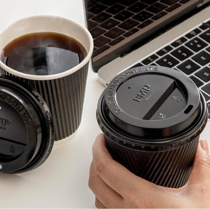 Insulated 8oz Black Ripple Cup  | Triple-Wall Ripple Texture | Spill-Proof Lids