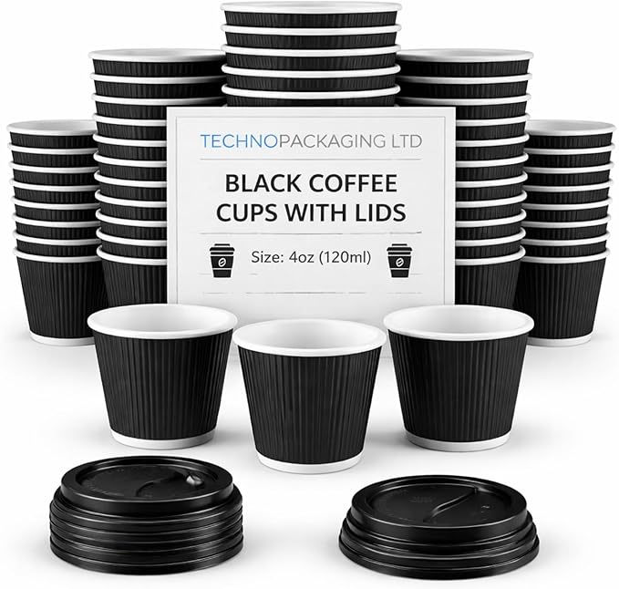 Insulated 4oz Black Ripple Cup  | Triple-Wall Ripple Texture | Spill-Proof Lids