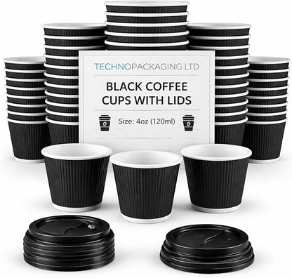 Insulated 4oz Black Ripple Cup  | Triple-Wall Ripple Texture | Spill-Proof Lids