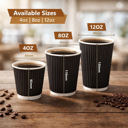 Insulated 12oz Black Ripple Cup | Triple-Wall Ripple Texture | Spill-Proof Lids