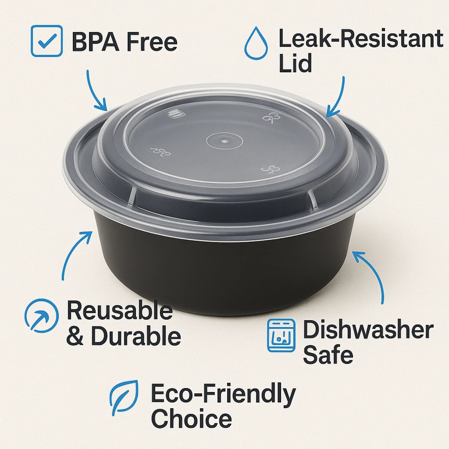 Heavy Duty Round Black Base Container with Lids