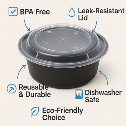 Heavy Duty Round Black Base Container with Lids