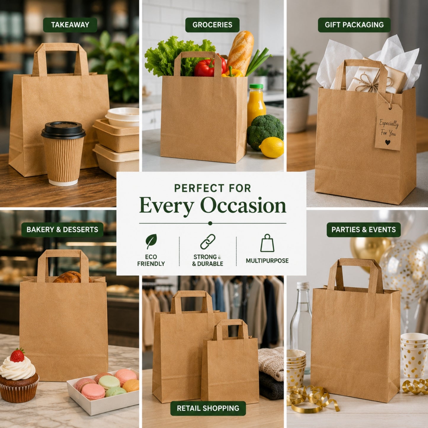 Eco-Friendly Brown SOS Paper Bag Small | Sustainable High-Strength Carry Bags