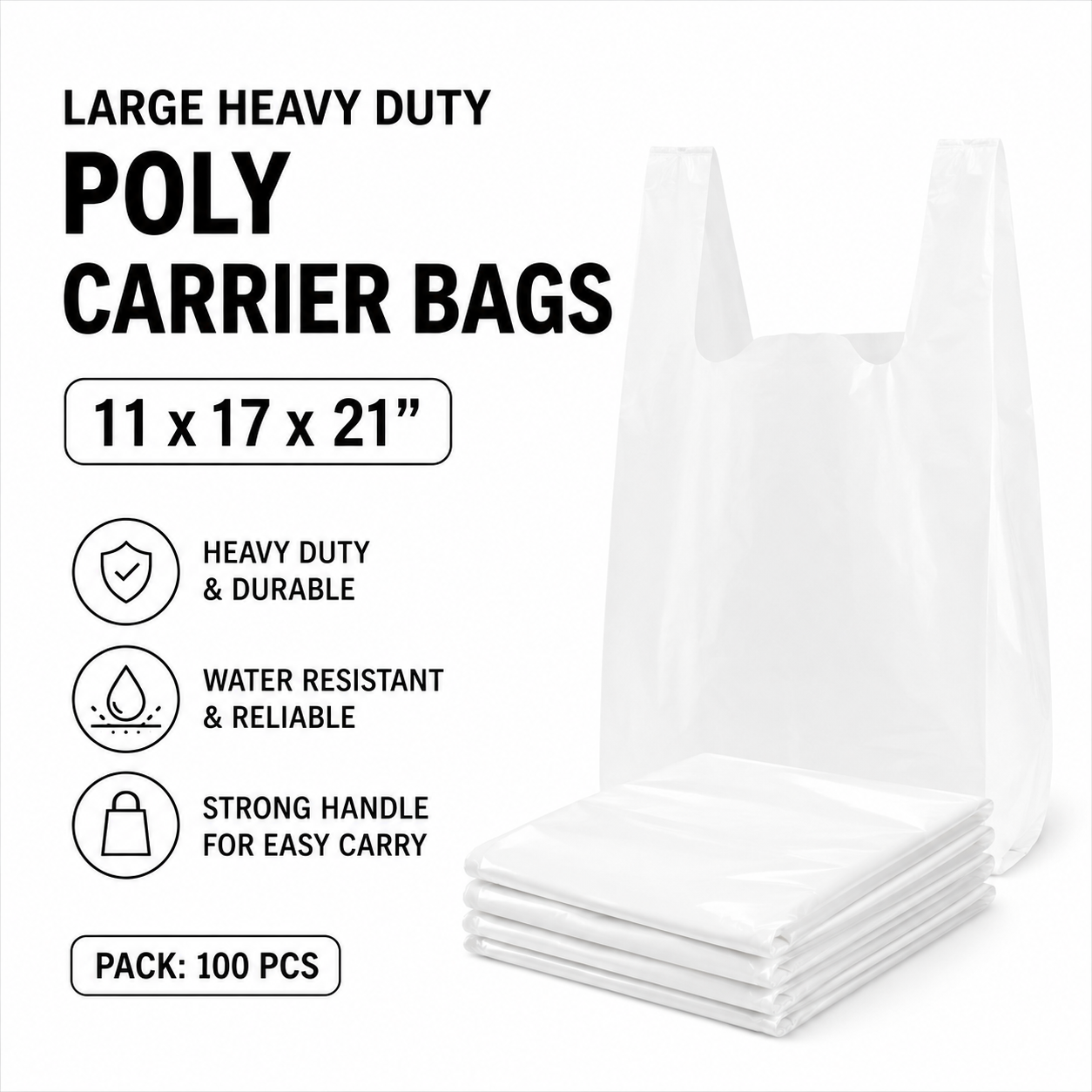 Large Heavy Duty Poly Carrier Bags- 11x17x21"